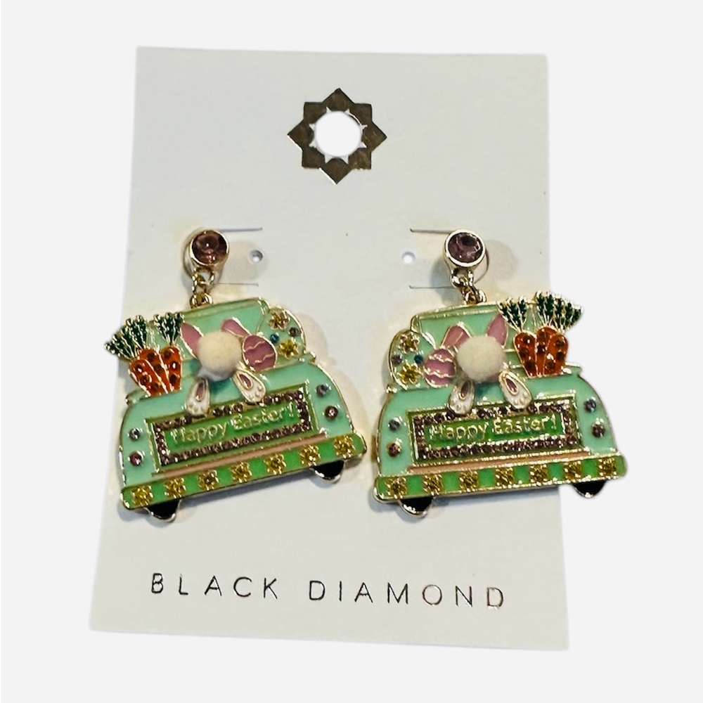 NWT “Black Diamond” Pink Studded Easter Bunny in a Truck Earrings